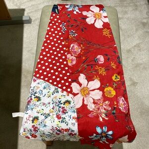 LOFT Double Sided Pattern Scarf Red Floral - Silky feel - EUC